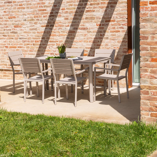 Thomas & Adele set pranzo da esterno con 6 sedie effetto legno