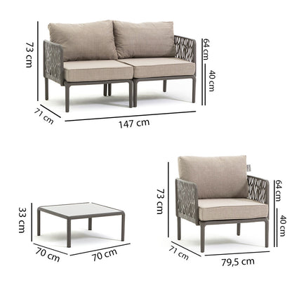 Hoya – set da giardino di design con divano, poltrone e tavolino