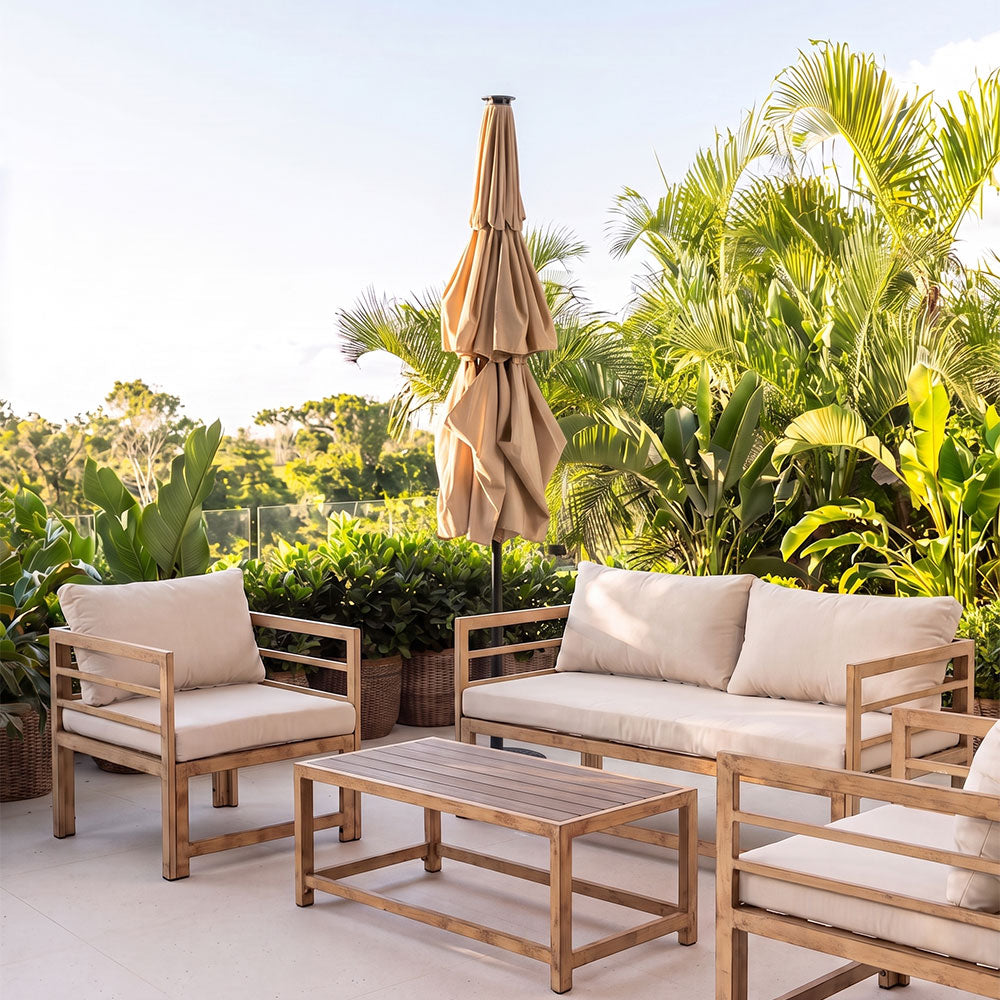 Cortina – set da giardino in metallo effetto legno anticato
